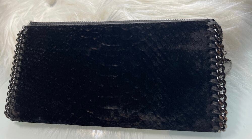 Stella McCartney fallabella black velvet python wallet